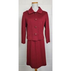 Vintage 1960's Kimberly Knitware 2-Piece Red Knit Wool Jacket Top‎ & Skirt 12
